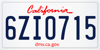 CA license plate 6ZIO715