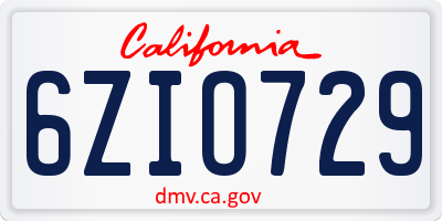 CA license plate 6ZIO729