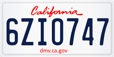 CA license plate 6ZIO747