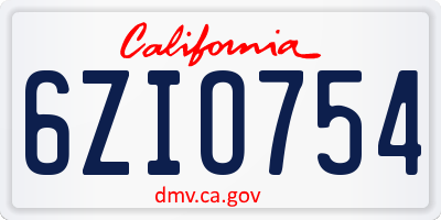 CA license plate 6ZIO754