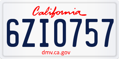 CA license plate 6ZIO757