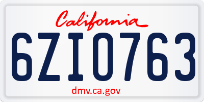 CA license plate 6ZIO763