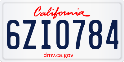 CA license plate 6ZIO784