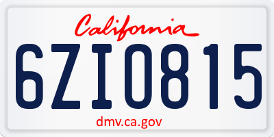 CA license plate 6ZIO815