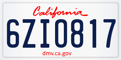 CA license plate 6ZIO817
