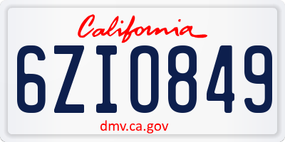 CA license plate 6ZIO849