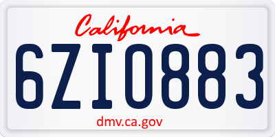 CA license plate 6ZIO883