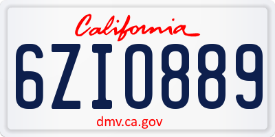 CA license plate 6ZIO889