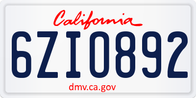 CA license plate 6ZIO892