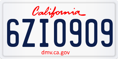 CA license plate 6ZIO909