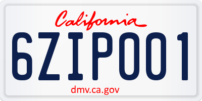 CA license plate 6ZIP001