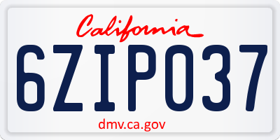 CA license plate 6ZIP037