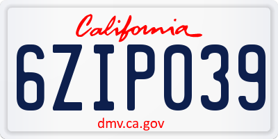 CA license plate 6ZIP039