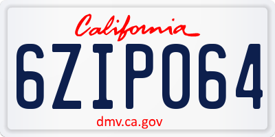 CA license plate 6ZIP064