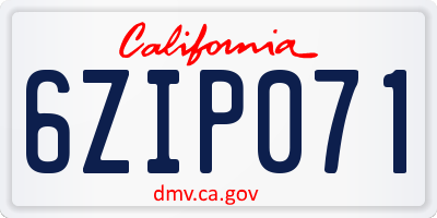 CA license plate 6ZIP071