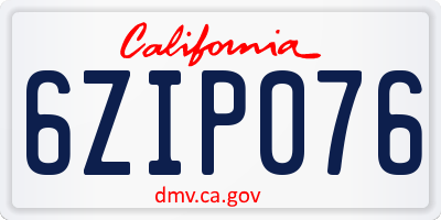CA license plate 6ZIP076