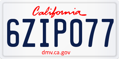 CA license plate 6ZIP077
