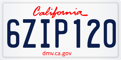 CA license plate 6ZIP120