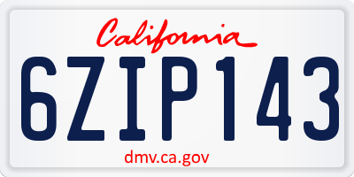 CA license plate 6ZIP143