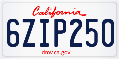 CA license plate 6ZIP250