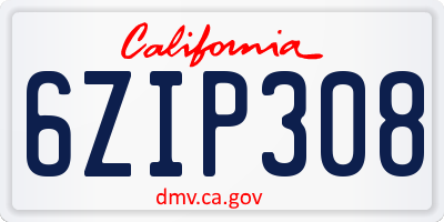 CA license plate 6ZIP308
