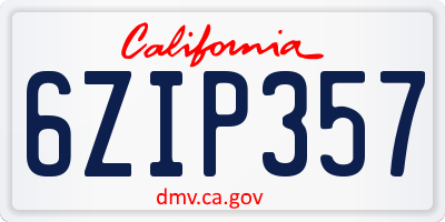 CA license plate 6ZIP357