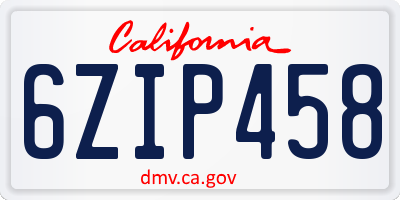 CA license plate 6ZIP458
