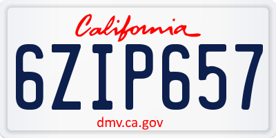 CA license plate 6ZIP657