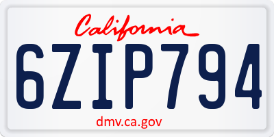 CA license plate 6ZIP794