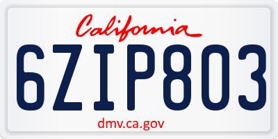 CA license plate 6ZIP803