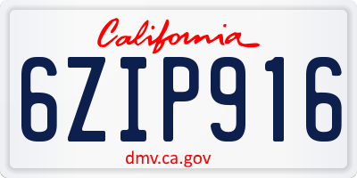 CA license plate 6ZIP916