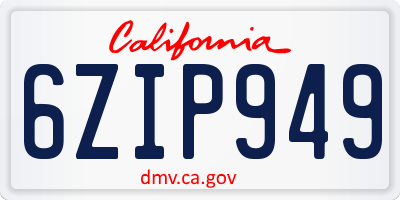 CA license plate 6ZIP949
