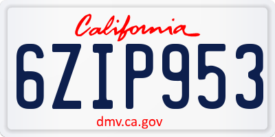 CA license plate 6ZIP953
