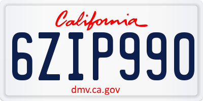 CA license plate 6ZIP990