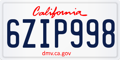 CA license plate 6ZIP998
