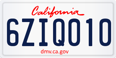 CA license plate 6ZIQ010