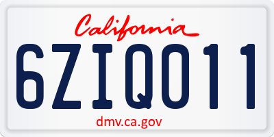 CA license plate 6ZIQ011