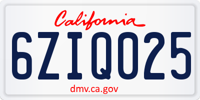 CA license plate 6ZIQ025
