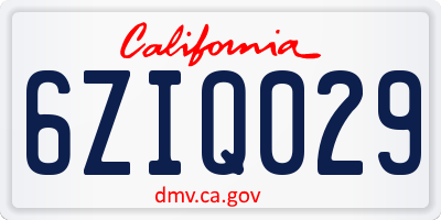 CA license plate 6ZIQ029
