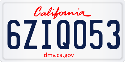 CA license plate 6ZIQ053