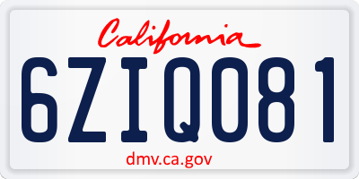 CA license plate 6ZIQ081