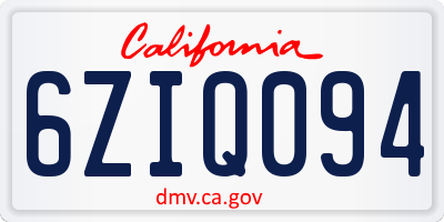 CA license plate 6ZIQ094