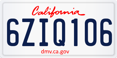 CA license plate 6ZIQ106