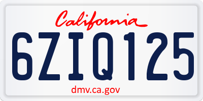 CA license plate 6ZIQ125