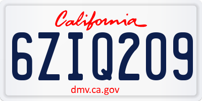 CA license plate 6ZIQ209
