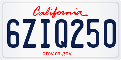 CA license plate 6ZIQ250