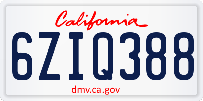 CA license plate 6ZIQ388