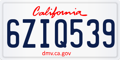 CA license plate 6ZIQ539