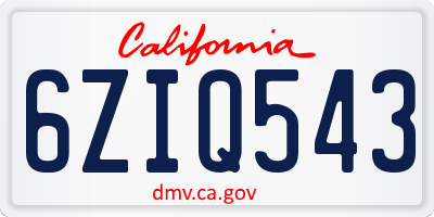 CA license plate 6ZIQ543