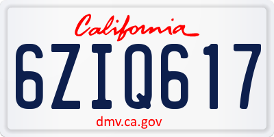 CA license plate 6ZIQ617